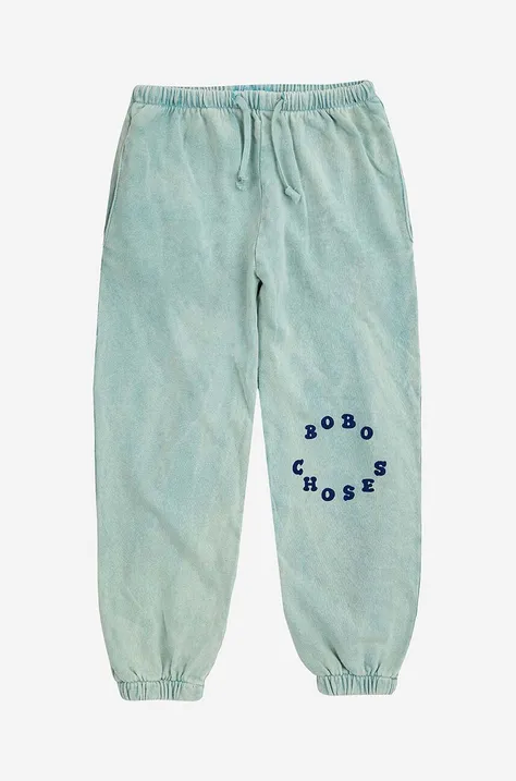 Bobo Choses spodnie dresowe bawełniane dziecięce kolor niebieski z nadrukiem