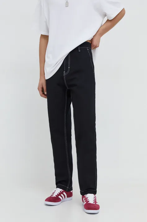 Pamučne hlače HUGO boja: crna, ravni kroj