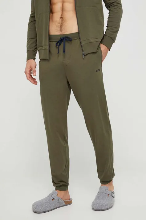Homewear hlače BOSS boja: zelena, bez uzorka