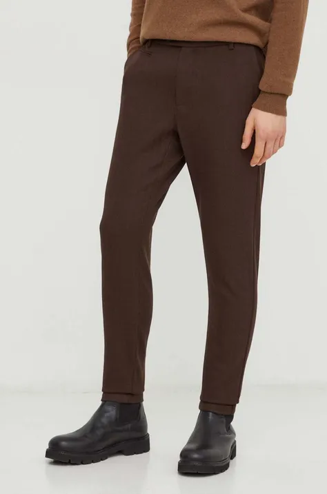 Kalhoty Les Deux pánské, hnědá barva, přiléhavé