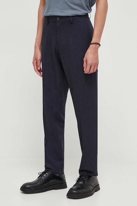 Les Deux pantaloni din lana culoarea albastru marin, drept