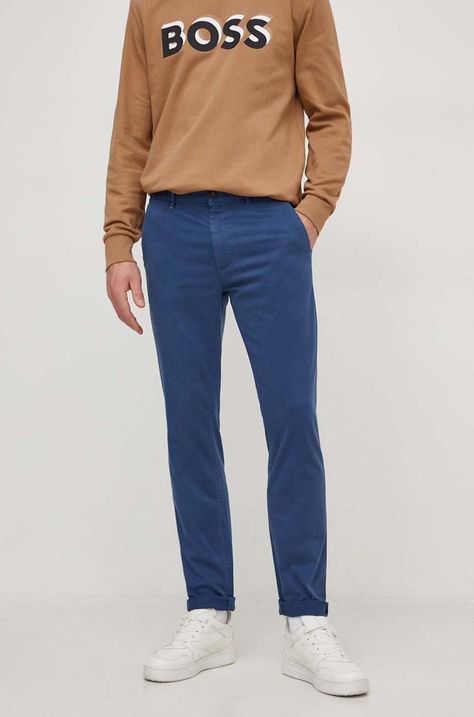 Брюки Boss Orange мужские цвет синий облегающее