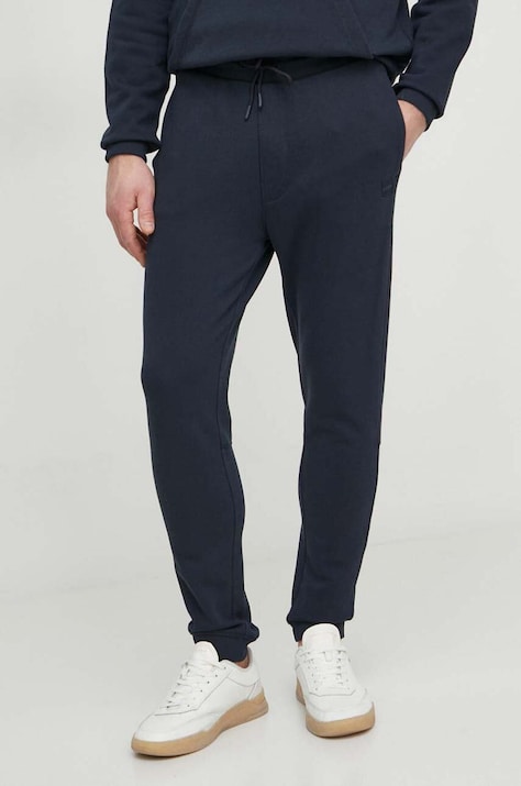 BOSS Orange pantaloni de trening din bumbac culoare albastru melange
