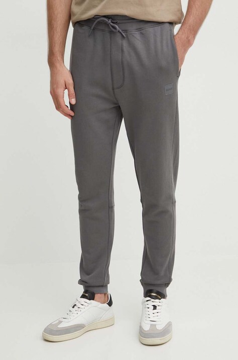 Boss Orange pantaloni de trening din bumbac culoarea gri, melanj