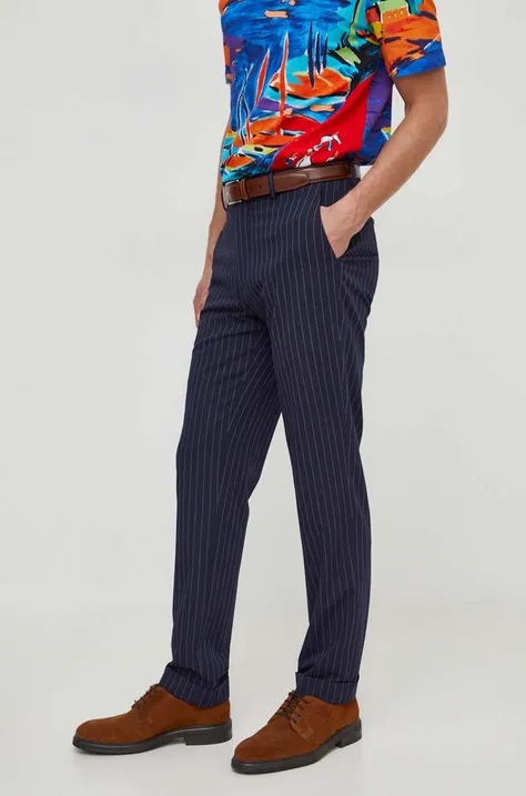 Nohavice s prímesou vlny Polo Ralph Lauren tmavomodrá farba, rovné
