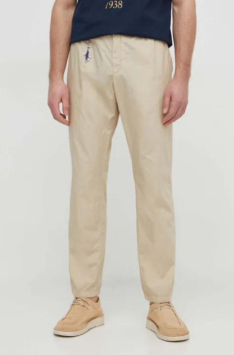 Bavlněné kalhoty Paul&Shark béžová barva, jednoduché, 24414024