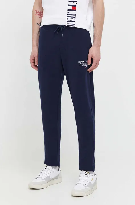 Tommy Jeans pantaloni de trening din bumbac culoarea bleumarin, cu imprimeu DM0DM18357