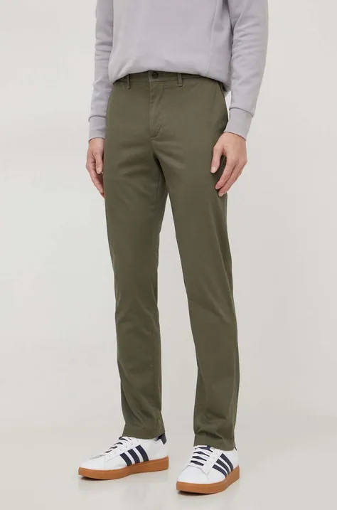 Nohavice Tommy Hilfiger pánske, zelená farba, rovné