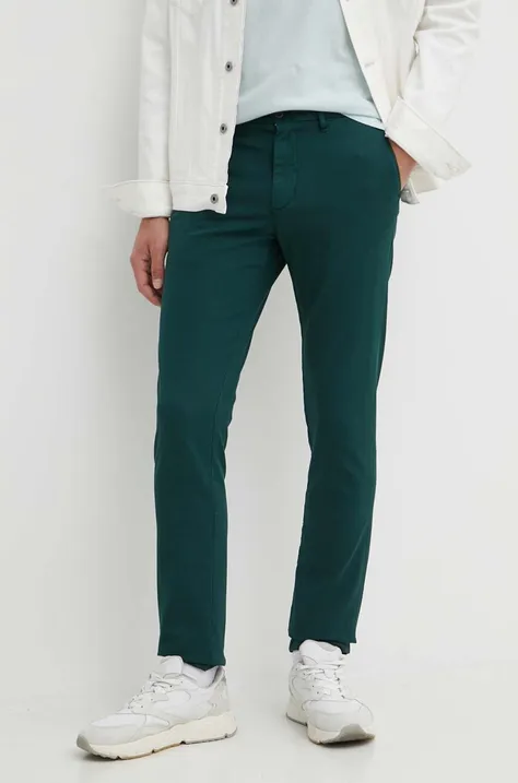 Nohavice Tommy Hilfiger pánske, zelená farba, priliehavé