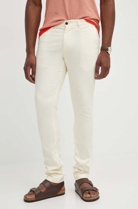 Tommy Hilfiger pantaloni bărbați, culoarea bej, mulată MW0MW33910