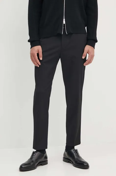 Kalhoty s příměsí vlny Calvin Klein černá barva, jednoduché, K10K109550
