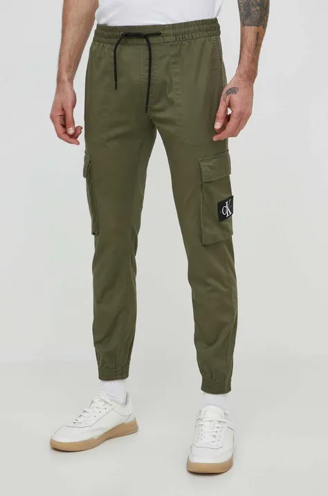 Kalhoty Calvin Klein Jeans pánské, zelená barva, ve střihu cargo, J30J324696
