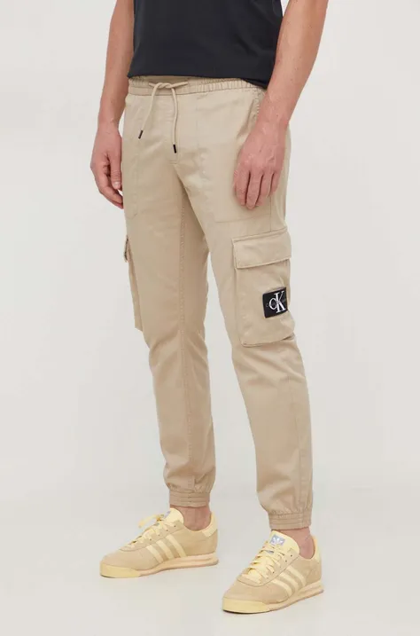 Hlače Calvin Klein Jeans za muškarce, boja: bež, cargo kroj