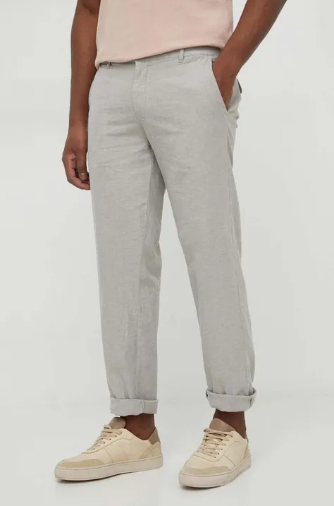 Plátěné kalhoty Lindbergh šedá barva, jednoduché