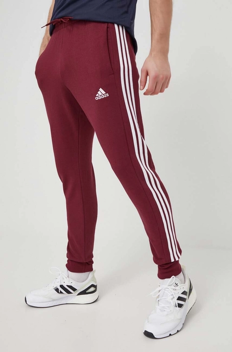 adidas pantaloni de trening din bumbac culoarea bordo, cu imprimeu  IS1366