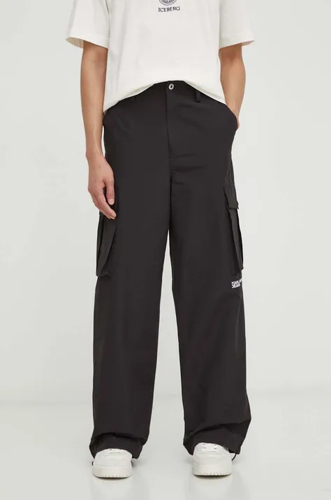 Nohavice Karl Lagerfeld Jeans pánske, čierna farba, strih cargo