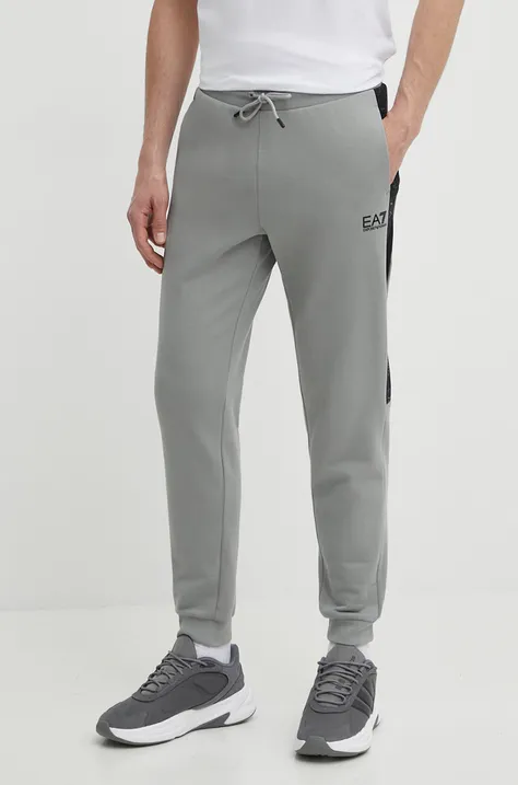 Бавовняні спортивні штани EA7 Emporio Armani колір сірий з принтом