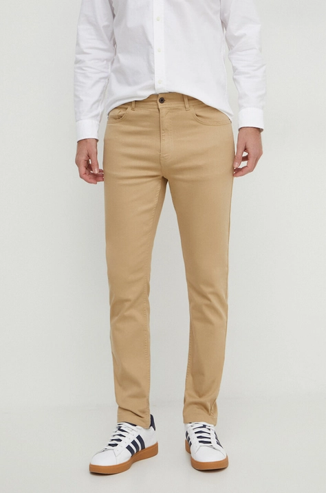 Nohavice Pepe Jeans SKINNY FIVE POCKETS PANTS pánske, béžová farba, priliehavé, PM211654