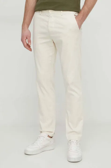 Nohavice Pepe Jeans pánske, béžová farba, priliehavé