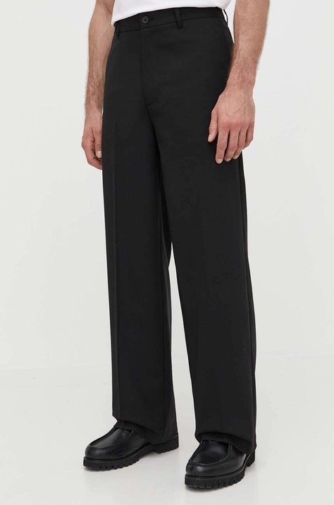 Samsoe Samsoe pantaloni din lana culoarea negru, drept