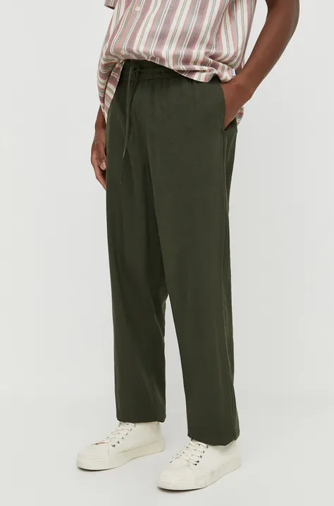 Lanene hlače Les Deux boja: zelena, ravni kroj