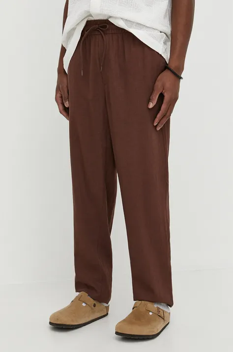 Льняні штани Les Deux колір коричневий пряме