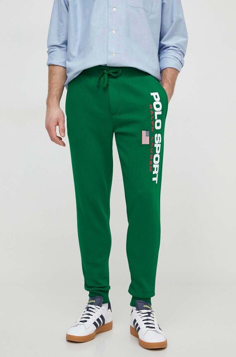 Polo Ralph Lauren pantaloni de trening culoarea verde, cu imprimeu 710835768