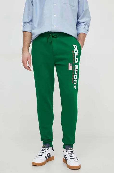 Polo Ralph Lauren pantaloni de trening culoarea verde, cu imprimeu 710835768