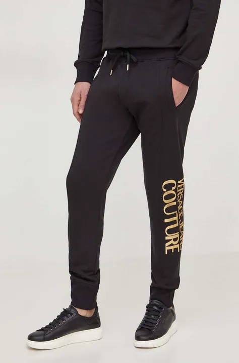 Versace Jeans Couture pantaloni de trening din bumbac culoarea negru, cu imprimeu