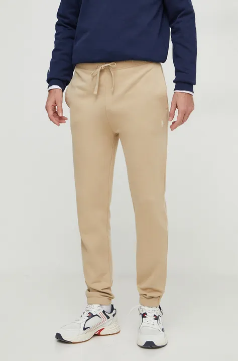 Бавовняні спортивні штани Polo Ralph Lauren колір бежевий однотонні