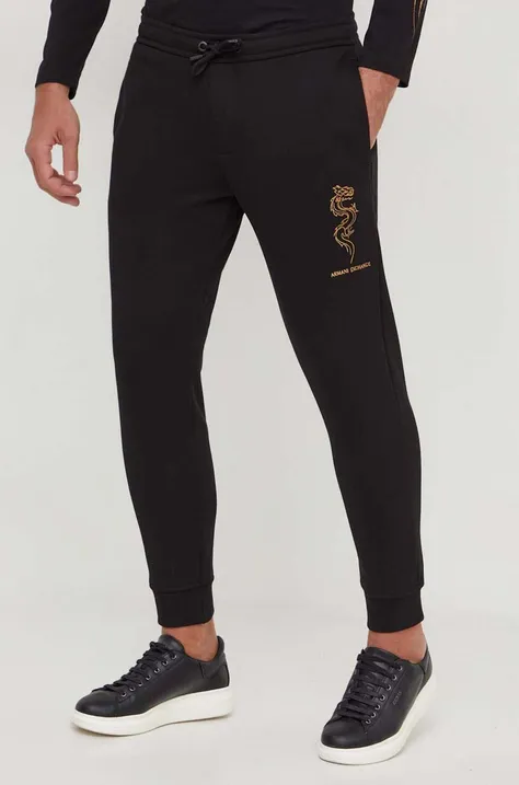 Armani Exchange spodnie dresowe bawełniane kolor czarny z aplikacją