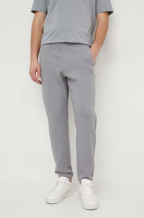 Armani Exchange spodnie dresowe bawełniane kolor szary gładkie