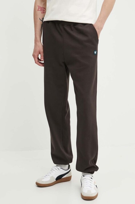 Wood Wood pantaloni de trening din bumbac Cal Joggers culoarea maro, uni, 10275000.2424