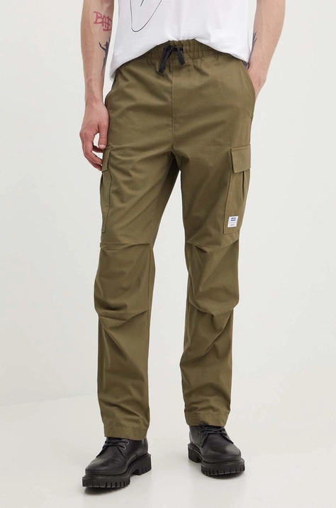 Hugo Blue pantaloni de bumbac culoarea verde, drept