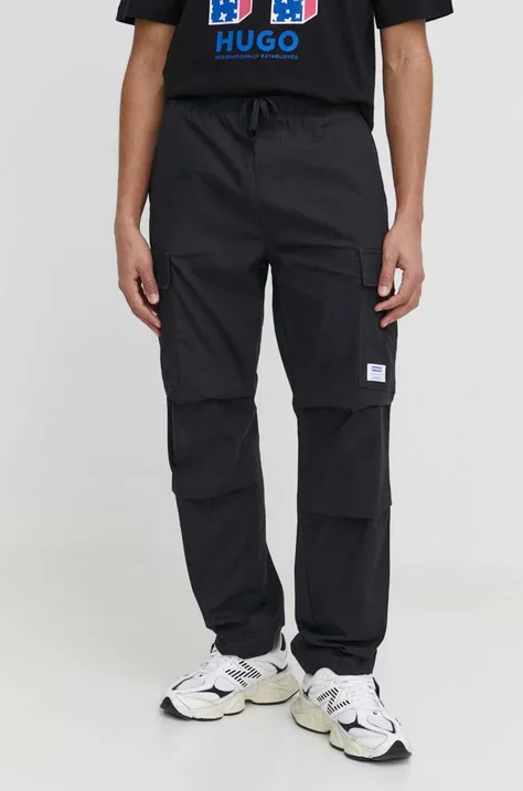 Pamučne hlače Hugo Blue boja: crna, ravni kroj