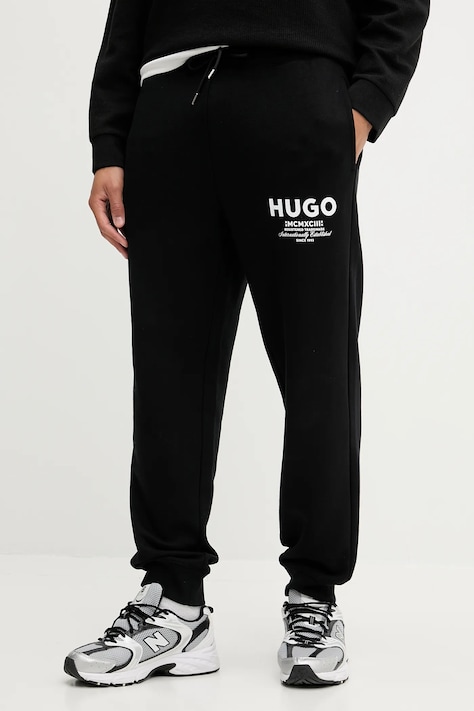 Hugo Blue pantaloni de trening din bumbac culoarea bej, cu imprimeu, 50510734