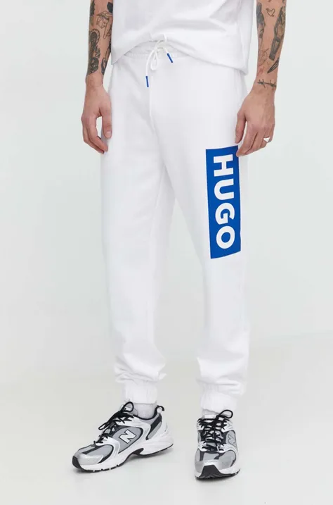 Hugo Blue pantaloni da jogging in cotone colore bianco