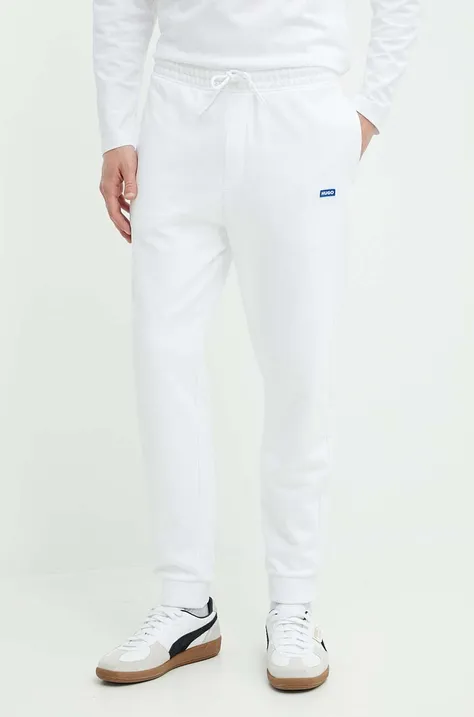 Hugo Blue spodnie dresowe bawełniane kolor biały gładkie