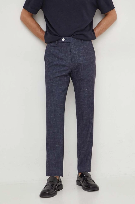 BOSS pantaloni de lână culoarea bleumarin, drept 50515088