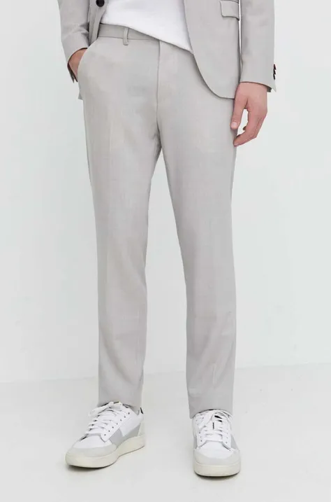 Штани з домішкою вовни HUGO колір сірий облягаюче