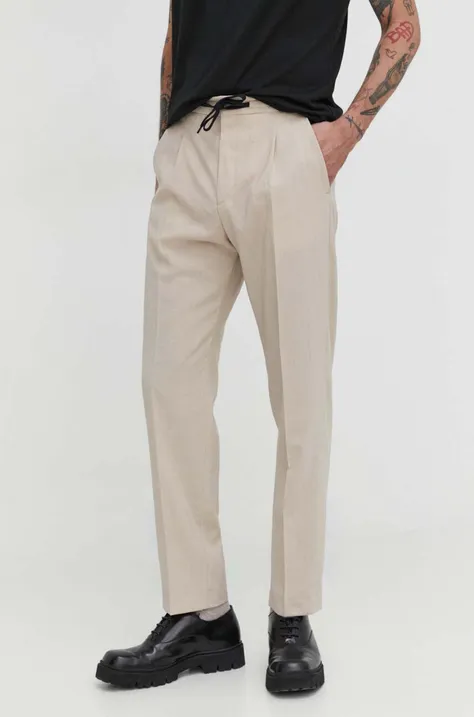HUGO spodnie męskie kolor beżowy w fasonie chinos