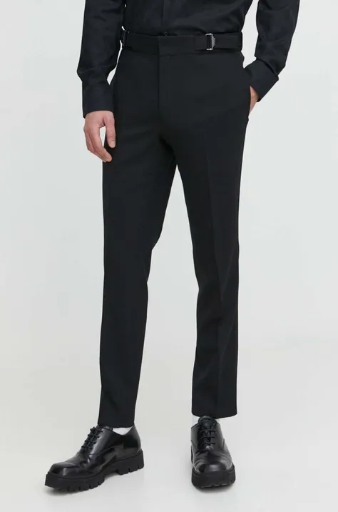 HUGO spodnie z domieszką wełny kolor czarny w fasonie chinos