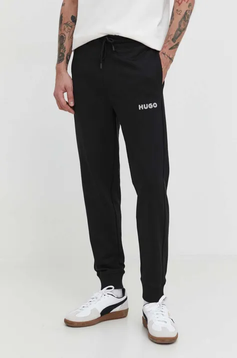 Βαμβακερό παντελόνι HUGO χρώμα: μαύρο