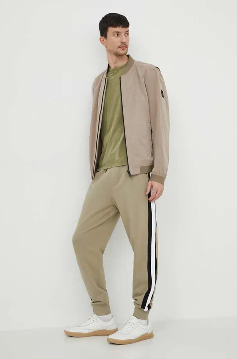 United Colors of Benetton spodnie dresowe bawełniane kolor beżowy wzorzyste