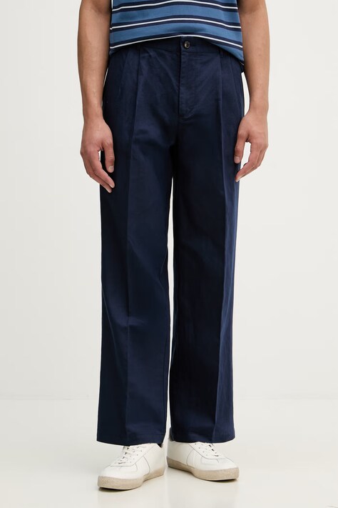 United Colors of Benetton spodnie męskie z dodatkiem lnu granatowe regular waist 4YQSUF041