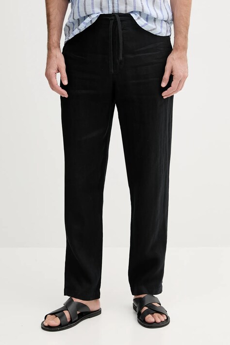 Льняные брюки United Colors of Benetton цвет синий облегающее