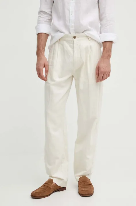 Hlače Pepe Jeans RELAXED PLEATED LINEN PANTS za muškarce, boja: bež, chinos kroj, PM211700