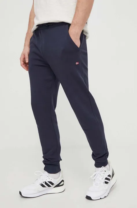 Napapijri pantaloni de trening din bumbac culoarea albastru marin, neted