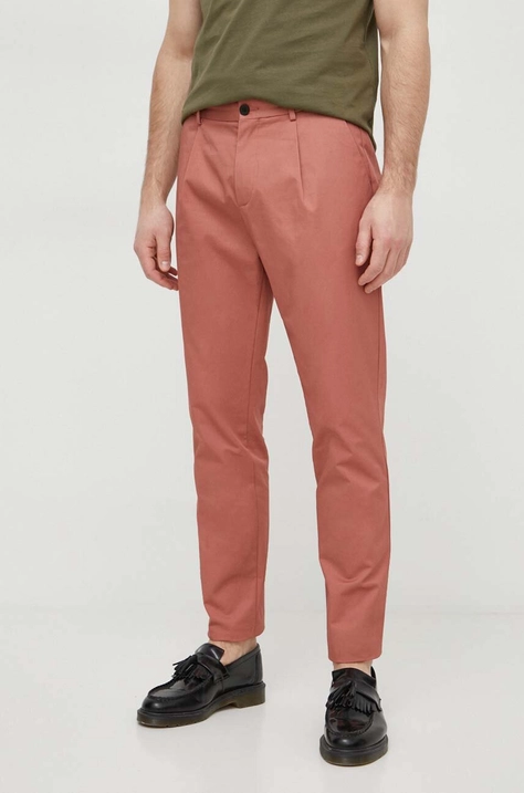 Sisley pantaloni de bumbac culoarea roz, drept