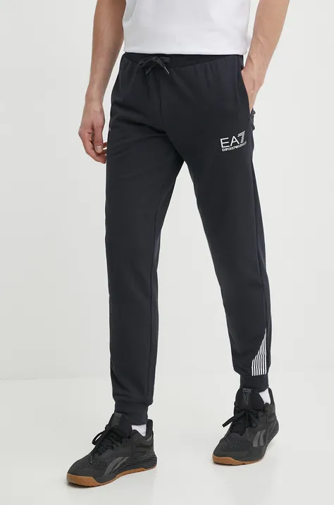 EA7 Emporio Armani pantaloni de trening culoarea albastru marin, cu imprimeu